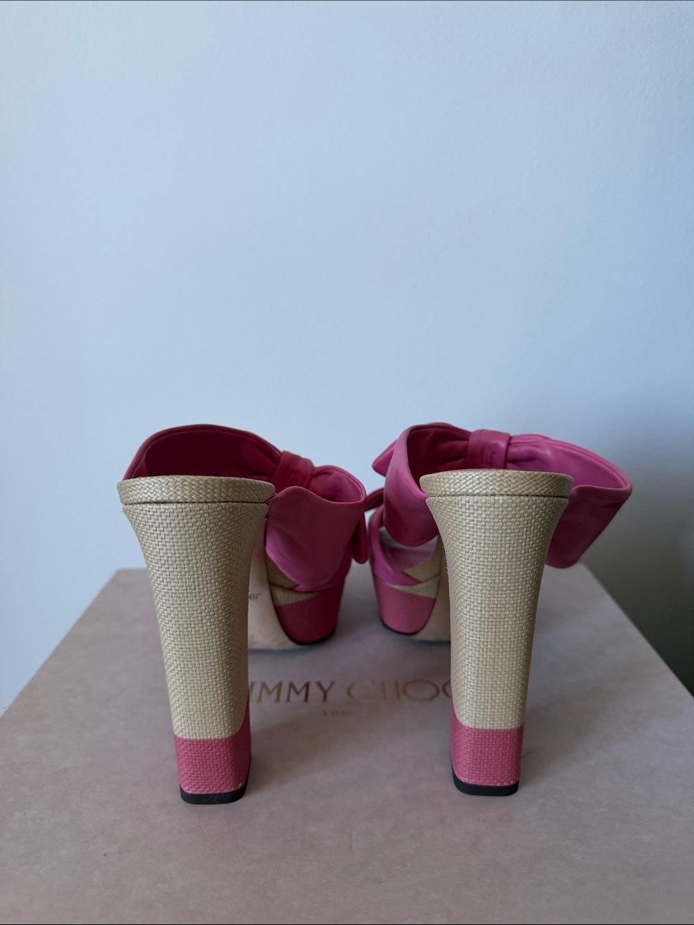 Jimmy Choo Pink Leather Knot Platform Sandals - Picture 6 of 7